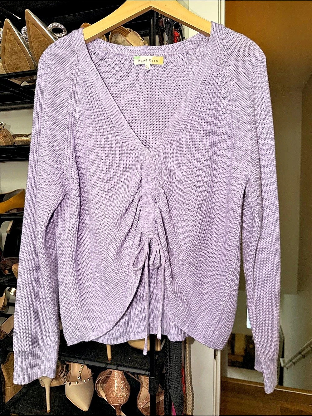 Hael Moon Women's Acrylic V-Neck Ruched Sweater XL